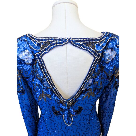Vintage Augustat 80s Beaded Prom Gown Dress Art Deco Sequined Formal Sz 42/L - Picture 13 of 16